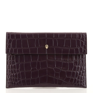 Alexander McQueen Skull Envelope Clutch Crocodile Embossed Leather