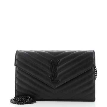 Saint Laurent Classic Monogram Wallet on Chain Matelasse Chevron Leather Medium