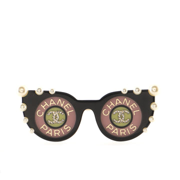 Chanel CC Sunglass Brooch Resin with Faux Pearls and Crystals