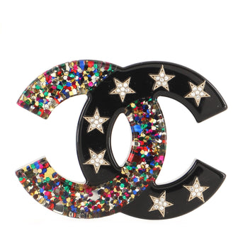 Chanel CC Brooch Resin and Glitter with Crystals
