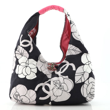 Chanel Camellia CC Hobo Quilted Printed Satin