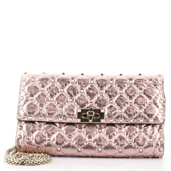 Valentino Rockstud Spike Wallet on Chain Quilted Leather Small