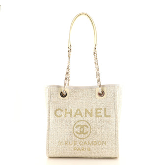 Chanel Deauville Tote Raffia Small White 520481