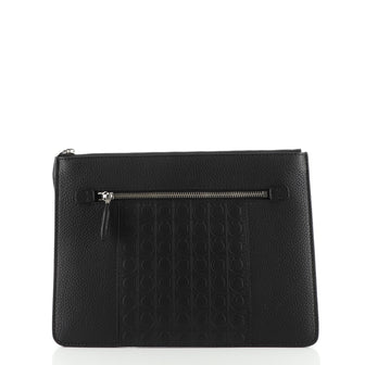 Salvatore Ferragamo Gancini Wristlet Clutch Leather with Embossed Detail Medium
