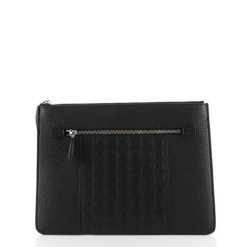 Salvatore Ferragamo Gancini Wristlet Clutch Leather with Embossed Detail Medium