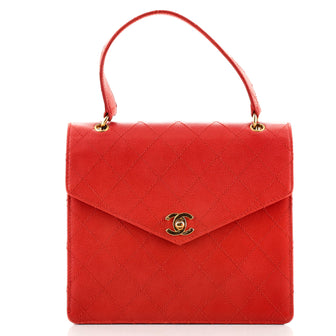 Chanel Vintage Top Handle Flap Bag Quilted Caviar Small