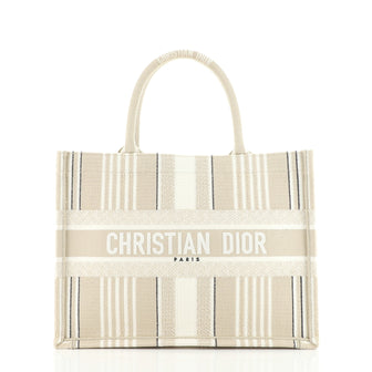 Christian Dior Book Tote Bayadere Stripe Embroidered Canvas Small