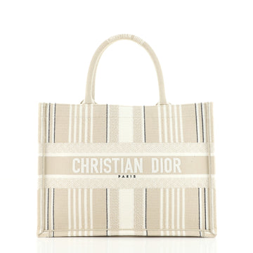 Christian Dior Book Tote Bayadere Stripe Embroidered Canvas Small