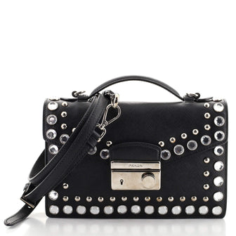 Prada Convertible Sound Bag Studded Saffiano Leather Mini