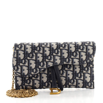 Christian Dior Saddle Chain Wallet Oblique Canvas