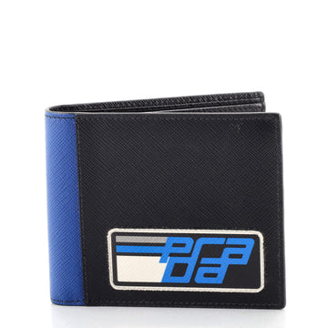 Prada Logo Patch Bifold Wallet Saffiano Leather Compact