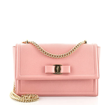 Salvatore Ferragamo Vara Bow Chain Flap Bag Leather Medium