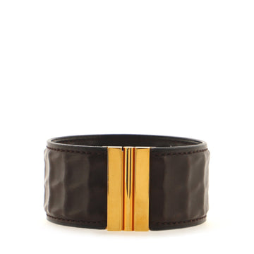Hermes Hinged Bracelet Waved Leather with Metal