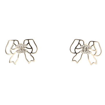 Chanel CC Ribbon Cut-Out Earrings Metal with Crystals