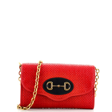 Gucci Horsebit 1955 Curved Flap Shoulder Bag Raffia Small