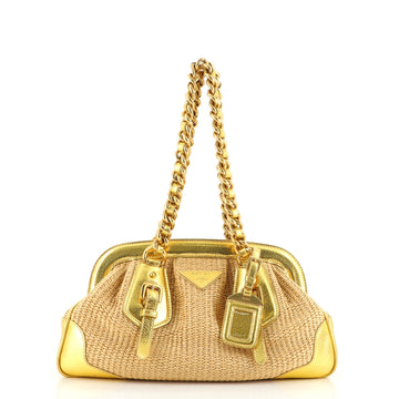 Prada Chain Frame Bag Woven Raffia Medium
