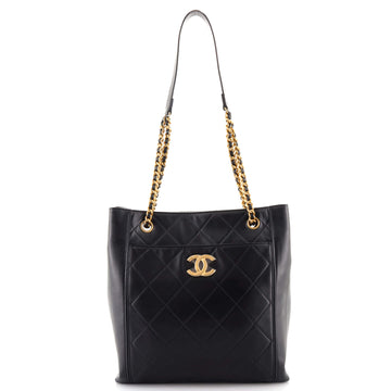 Chanel CC Front Pocket Shopping Tote Quilted Calfskin Small