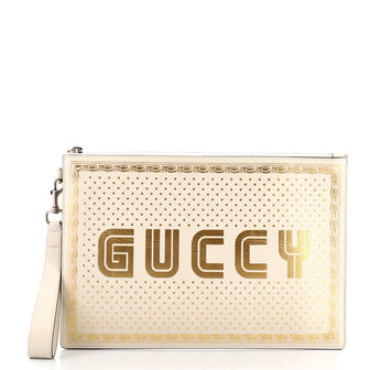 Gucci Wristlet Clutch Limited Edition Printed Leather