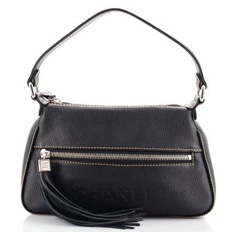 Chanel Lax Front Zip Bag Pebbled Leather Small