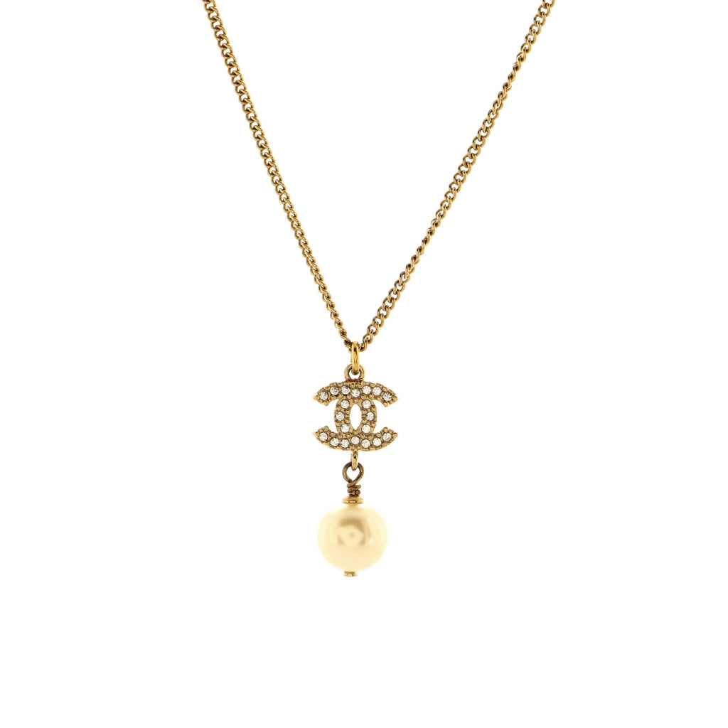 CHANEL Pearl CC Drop Necklace Gold 1160552