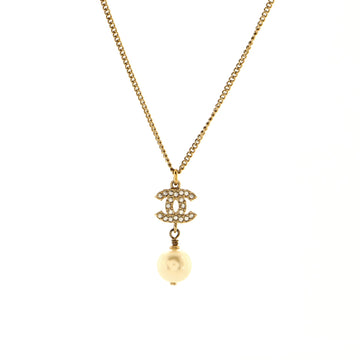Chanel CC Pearl Drop Necklace Crystal Embellished Metal