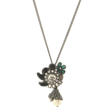 Chanel Flower CC Cluster and Drop Pendant Necklace Metal and Faux Pearls with Crystals and Gripoix