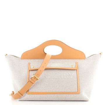 Burberry Soft Pocket Tote Canvas with Leather Medium
