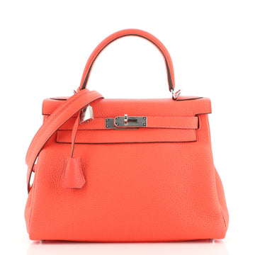 Hermes Kelly Handbag Pink Clemence with Palladium Hardware 28