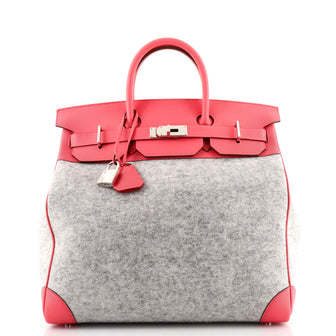 Hermes HAC Birkin Bag Todoo Wool and Pink Evercolor with Palladium Hardware 40