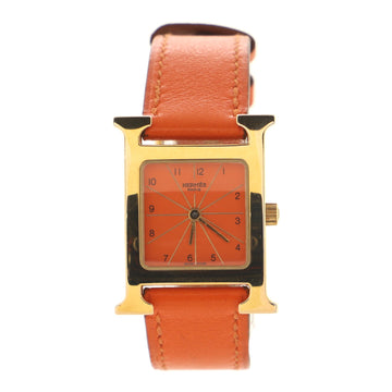 Hermes Heure H Quartz Watch Plated Metal and Leather 21