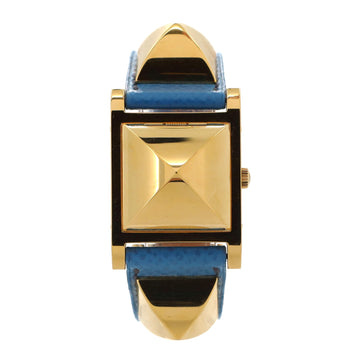 Hermes Medor Quartz Watch Plated Metal and Leather 23