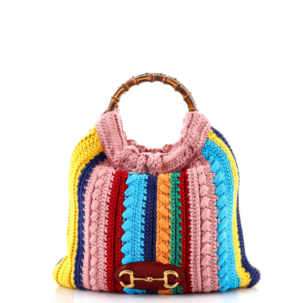 Gucci Horsebit 1955 Flap Shoulder Bag Striped Crochet Multicolor 1706601
