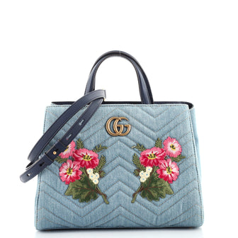 Gucci GG Marmont Tote Embroidered Matelasse Denim Small