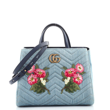 Gucci GG Marmont Tote Embroidered Matelasse Denim Small