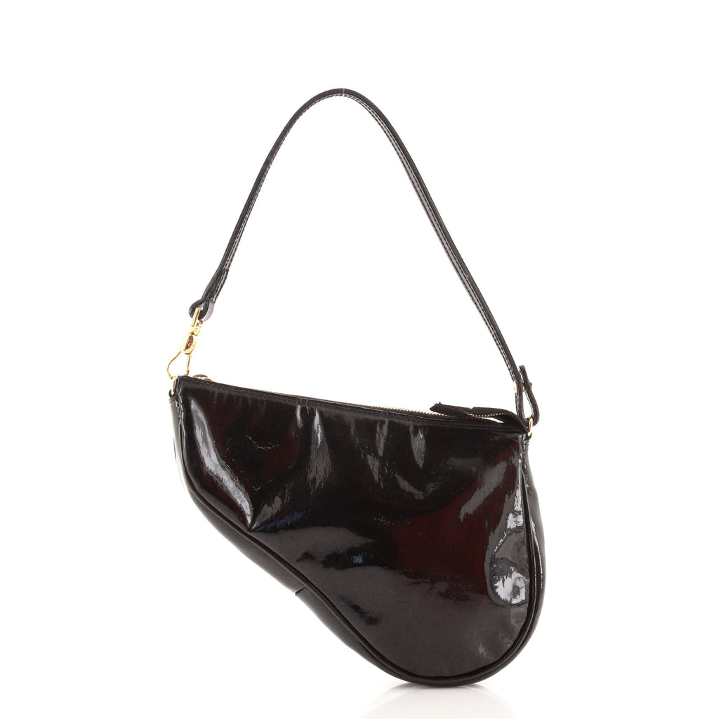 Dior Black Patent Saddle Pochette/ Saddle Bag Mini Vintage Dior