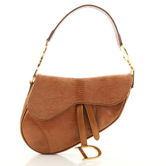 Christian Dior Vintage Saddle Bag Lizard Embossed Leather Medium