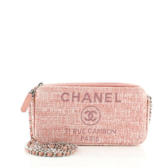 Chanel Deauville Double Zip Clutch with Chain Raffia