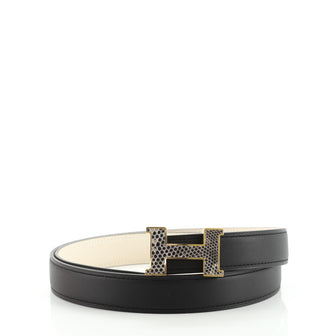 Hermes Constance Reversible Belt Leather with Lizard Thin