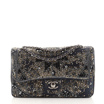 Chanel Classic Single Flap Bag Crystal Embellished Leather Medium
