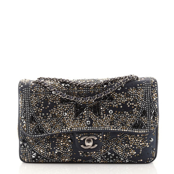 Chanel Classic Single Flap Bag Crystal Embellished Leather Medium