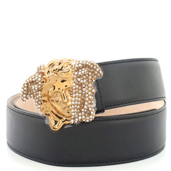 Versace Medusa Buckle Belt Leather with Crystal Detail Wide