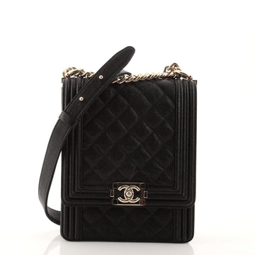 Chanel North South Boy Flap Bag Quilted Caviar Small