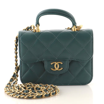 Chanel Green Quilted Lambskin Flap Coin Purse With Chain Gold