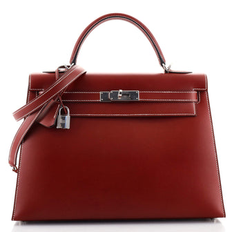 Hermes Kelly Handbag Red Chamonix with Palladium Hardware 32