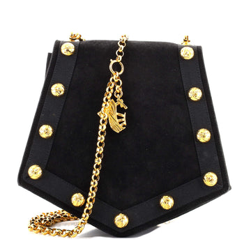 Salvatore Ferragamo Vintage Pentagon Chain Flap Bag Studded Suede Medium