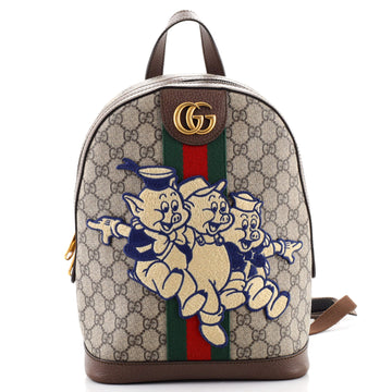 Gucci Disney Three Little Pigs Ophidia Backpack GG Coated Canvas with Applique Small