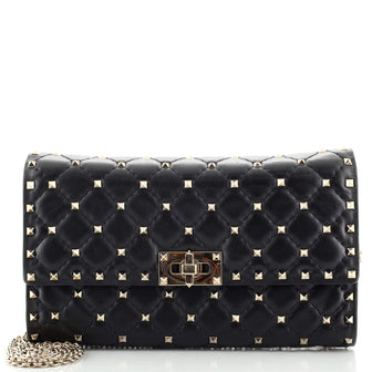 Valentino Rockstud Spike Wallet on Chain Quilted Leather Small