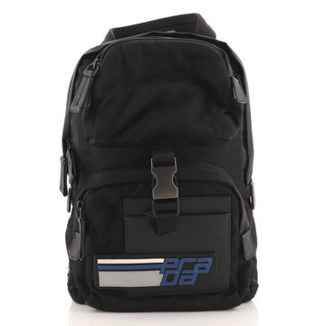 Prada Logo Patch Buckle Sling Bag Quilted Tessuto with Saffiano Leather