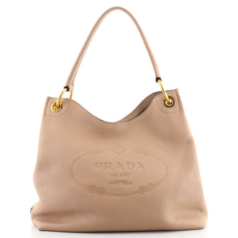 Prada Logo Hobo Embossed Vitello Daino Medium