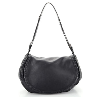 Bottega Veneta Flap Saddle Messenger Bag Leather with Intrecciato Detail Medium